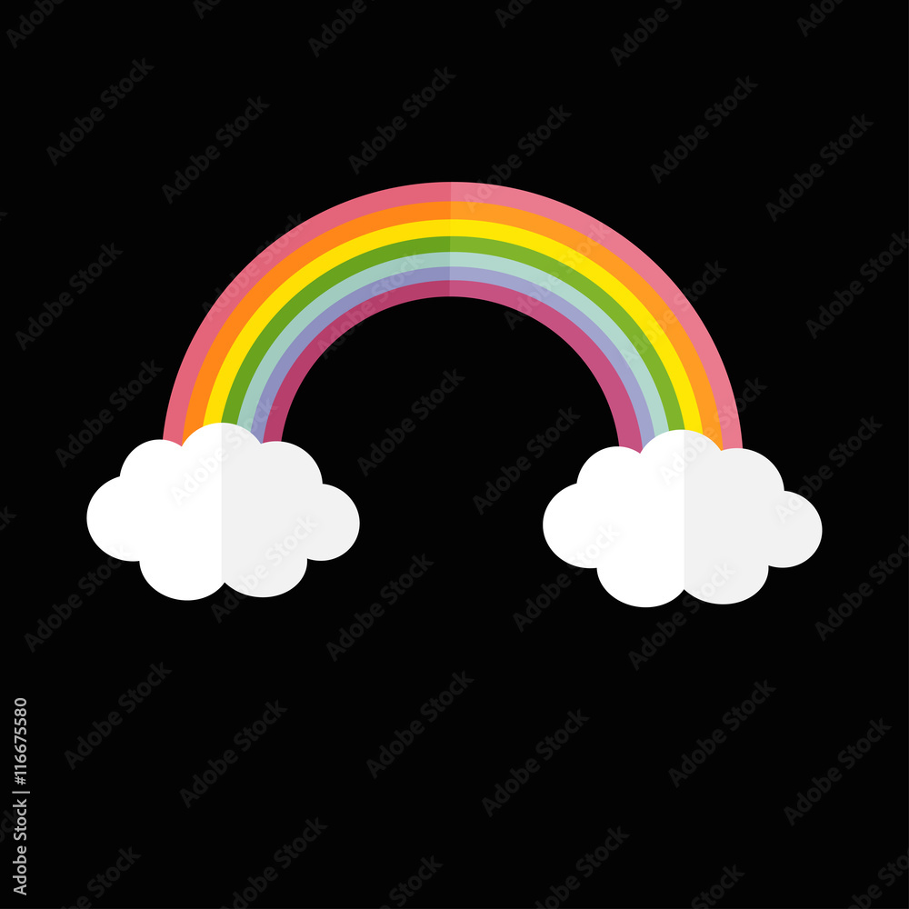 Rainbow and two white clouds. LGBT sign symbol. Flat design. Black background. Rainbow and two white clouds. LGBT sign symbol. Flat design. Black background.