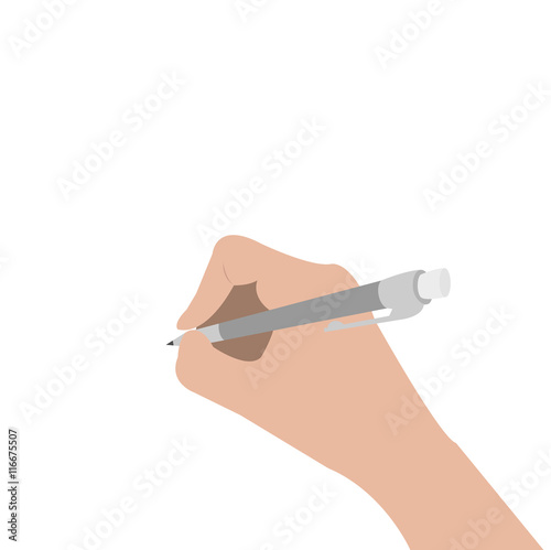 Hand writing drawing pen. Woman holding pencil. Writer, student, artist. Body part. Template empty. Flat design. Isolated. White background