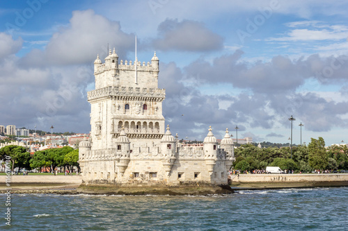 Belem Tower on the Tagus River seen from the water. Lisbon, Port