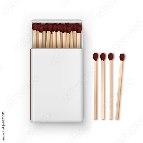 Vector Opened Blank Box Of Red Matches Top View Isolated on White Background