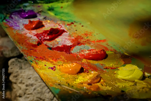Schilderij op canvas artist brush mix color oil painting on palette