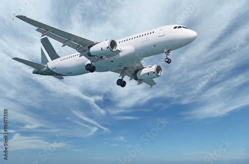 Commercial aircraft in sky
