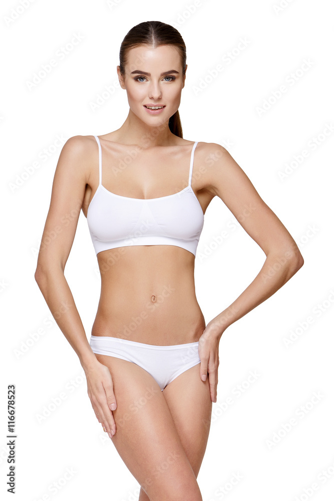 Fototapeta premium Sexy young girl in white lingerie