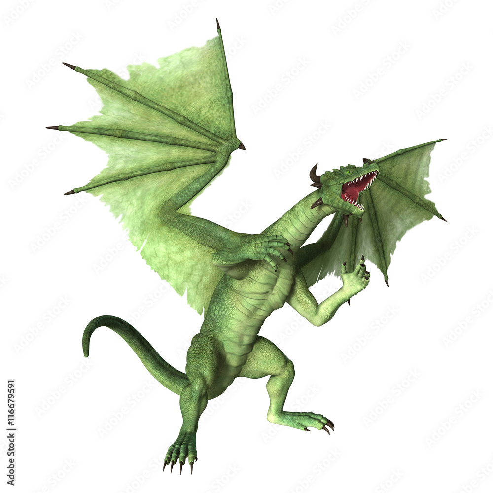 Obraz premium 3D renderowania Fantasy Dragon na białym tle