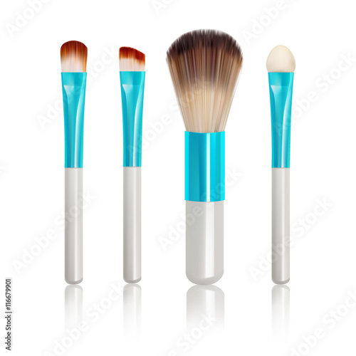 Makeup Brushes with reflection on isolated white background