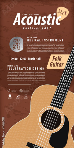 Guitar, Musical instrument design realistic style and poster mus