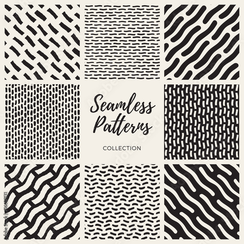 Vector Seamless Hand Drawn Lines Patterns Collection