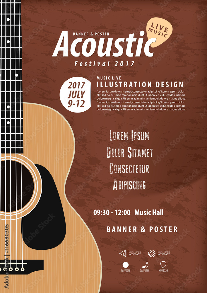 Fototapeta premium Guitar, Musical instrument design realistic style and A4 poster