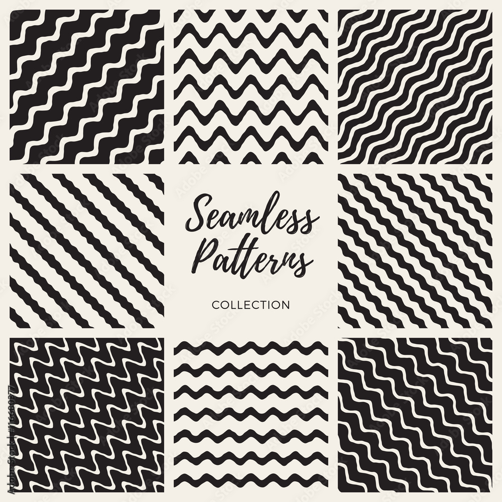 Vector Seamless Hand Drawn Wavy Lines Patterns Collection