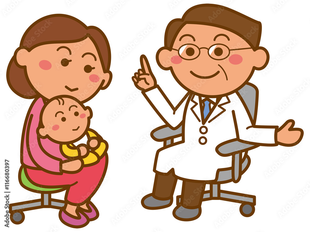 受診する赤ちゃんを抱えたお母さんと医者のイメージイラスト Stock Vector Adobe Stock