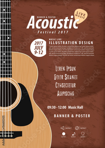 Guitar, Musical instrument design realistic style and A4 poster
