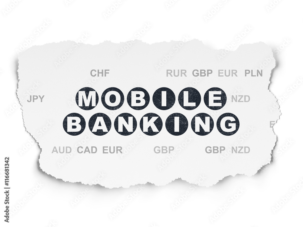 Currency concept: Mobile Banking on Torn Paper background