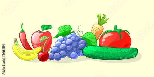 Fototapeta Naklejka Na Ścianę i Meble -  Fruits and vegetables. Vector illustration