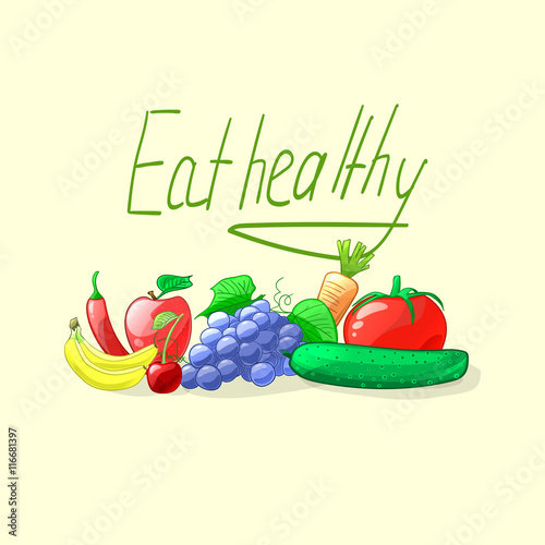 Eat healthy. Fruits and vegetables. Vector illustration