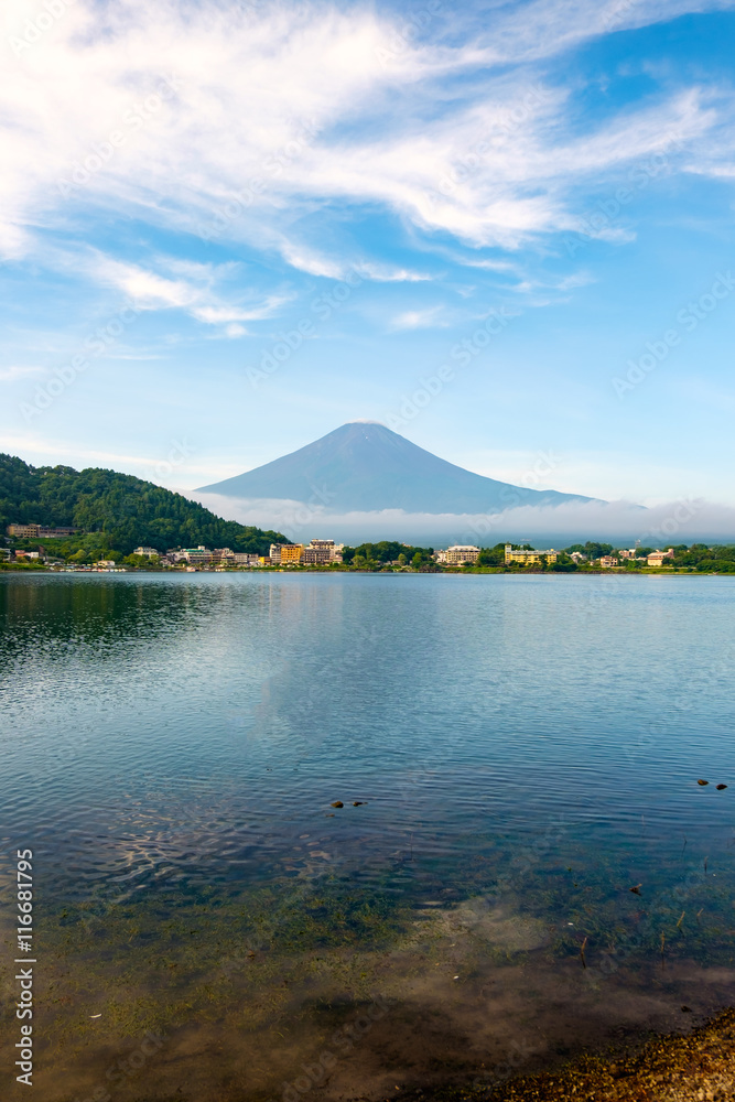 View of Mount Fuji  with Reflection in the Lake at Kawaguchiko l