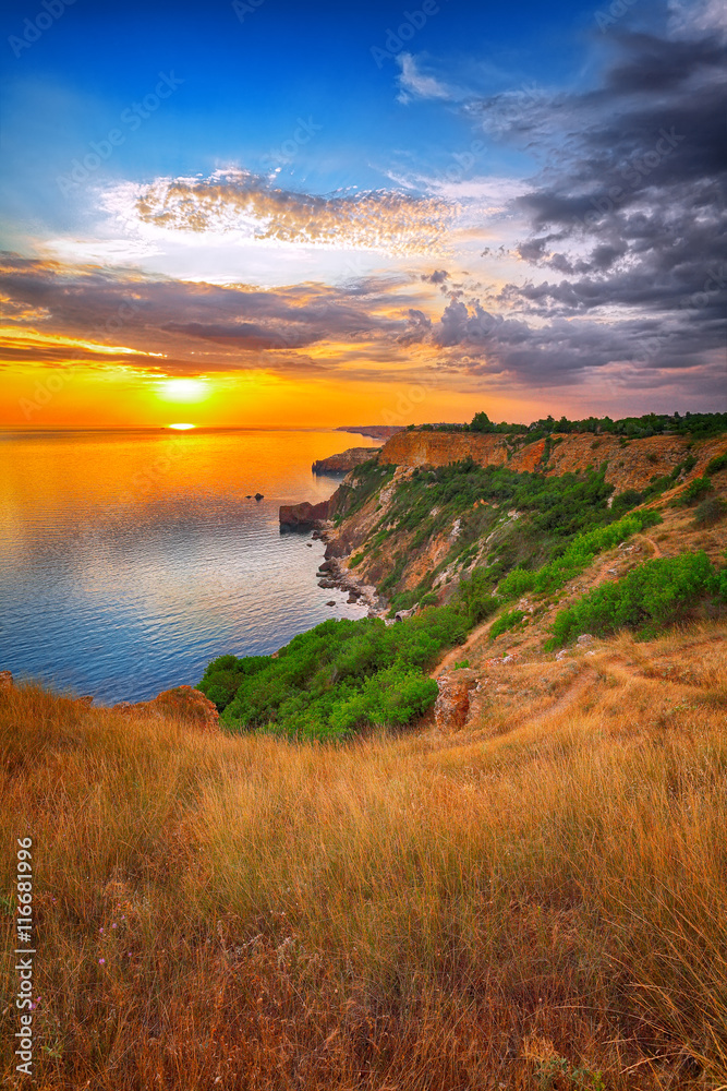 Dramatic sunset at cape fiolent. Crimea