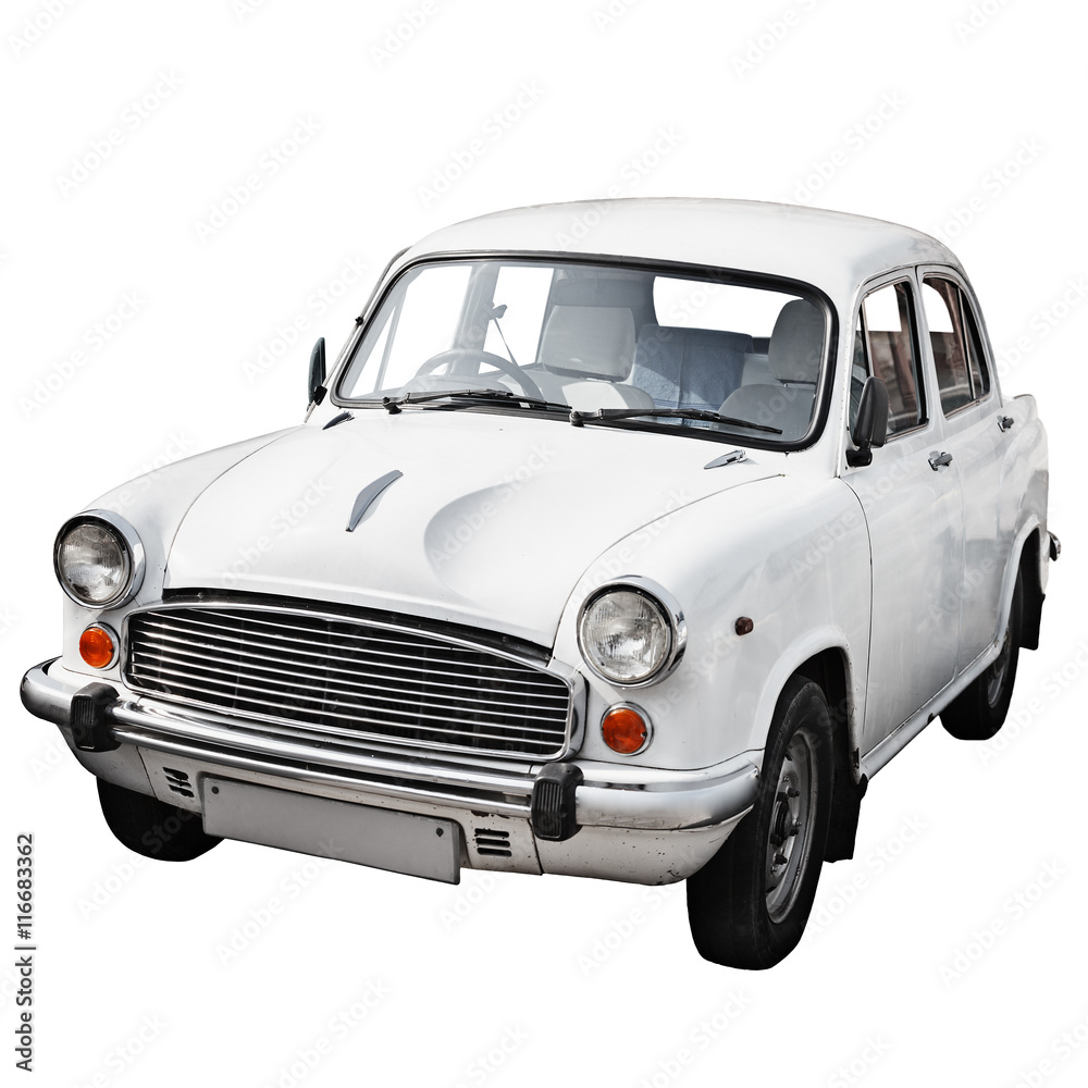 Small old car isolated on white background