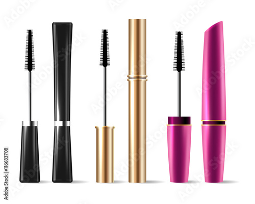 Vector mascara brush makeup packaging isolated on white background photo