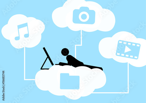 Illustration Cloud; Laptop; Virtualisierung; Speicherplatz; Kapazität; Datenspeicher