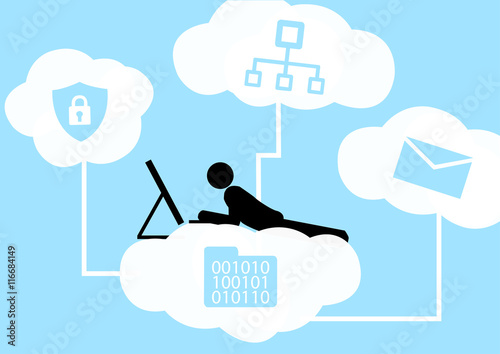 Illustration cloud; business; laptop; e-mails; it; software; internet; virtualisierung; speicherplatz