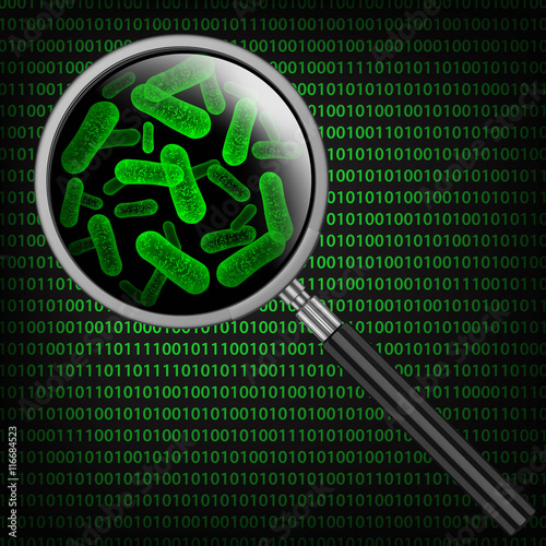 Magnifying Glass scanning and identifying a computer virus