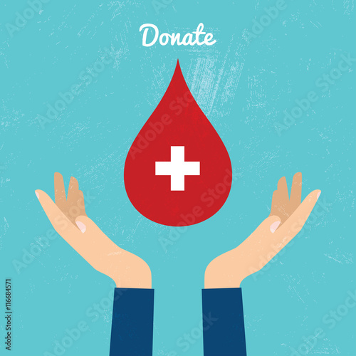 Donate blood bag on blue background. Vector illustration