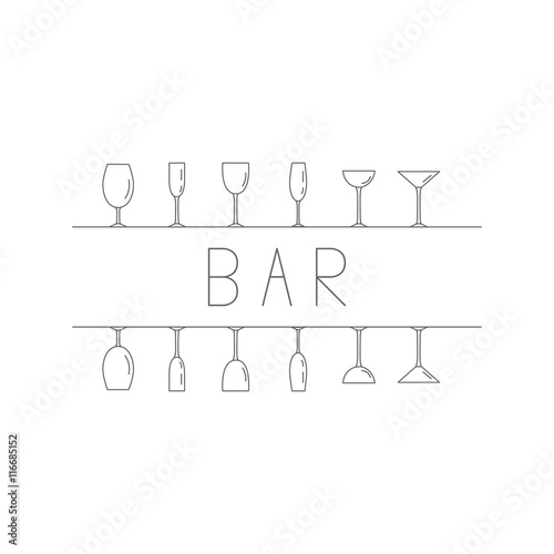 Set of wineglasses with typography. Menu card for bar. Vector icons