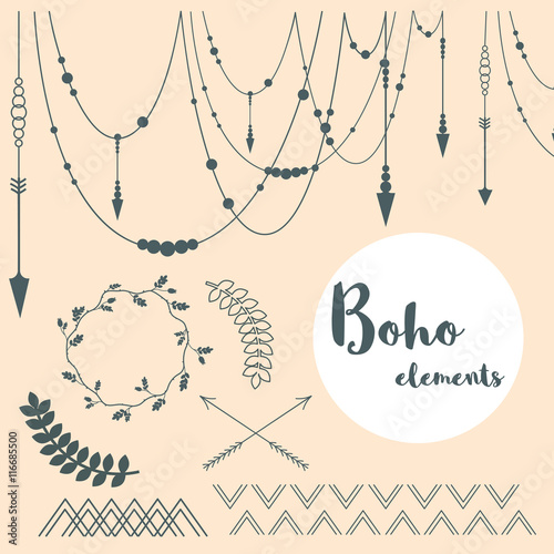 Set of Boho Style Elements. Vector Drawing.