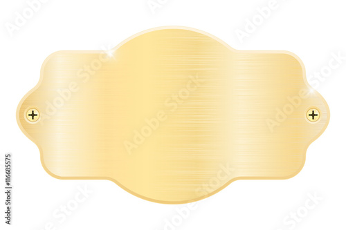 Golden nameplate. Blank metal name plaque with screws