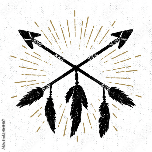 Hand drawn tribal icon with crossed arrows vector illustration.