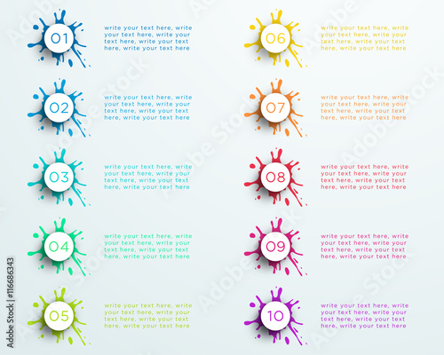 Number Bullet Point Abstract Splatter Shapes 1 to 10