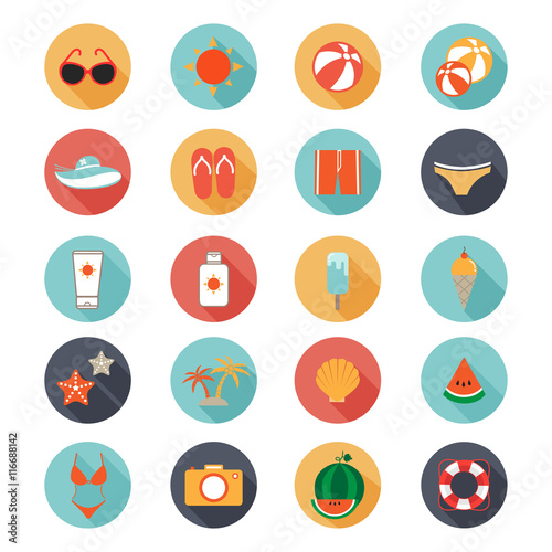 flat icons vector collection with long shadow of traveling, tour
