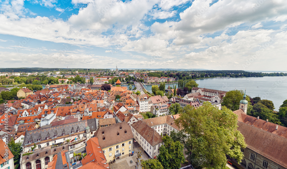 .Panoramic view of Bodensee from Munster of Konsnanz city.Germany.