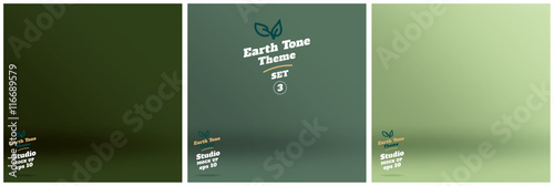 Vector,set of Empty earth tone green color lighting studio room