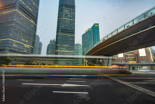 light trails at downtown district,shanghai china.