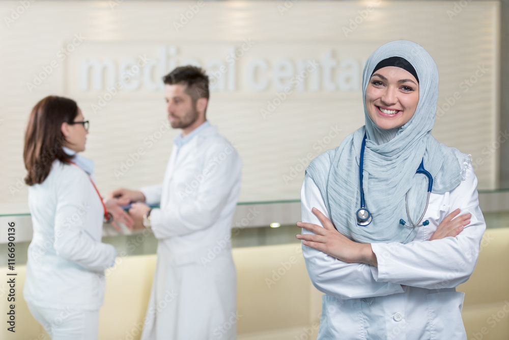 Medical team in different races standing indoor Medical team in different races standing indoor