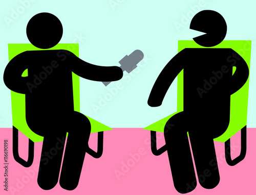 Illustration Interview; sprechen; zuhören; Frage; Antwort; Information; Journalist; Politiker; VIP