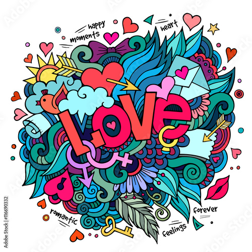 Love hand lettering and doodles elements