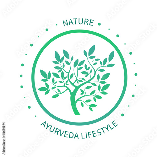 Green circle tree with leaves vector logo design template isoletad on white. Ayurvedic tree icon, vector symbol of natural lifestyle. Alternative massage symbol