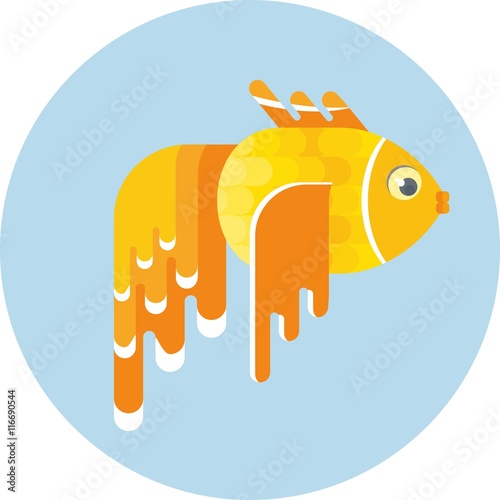 Gold fish. Carries desire. Objects isolated on white background. Flat cartoon vector illustration.