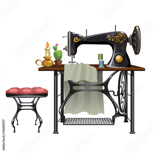 Workplace of seamstress on white background