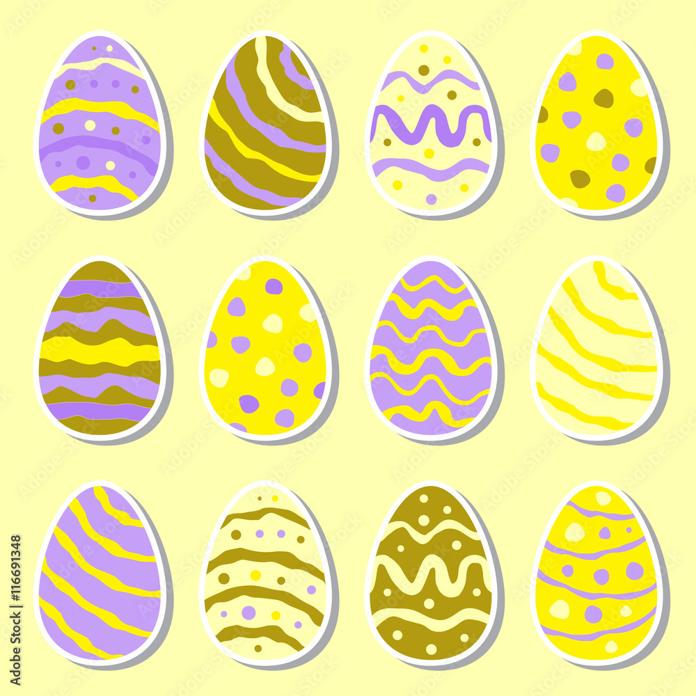 Set of twelve easter eggs isolated on white