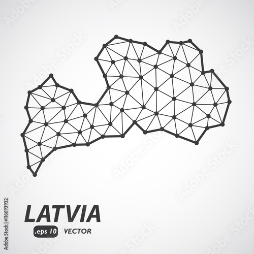Vector polygonal Latvia map. Gray map of country in low poly style. EPS Illustration in geometric style for your infographics
