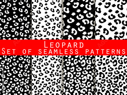 Leopard skin seamless pattern. Monochrome color. Vector illustration.