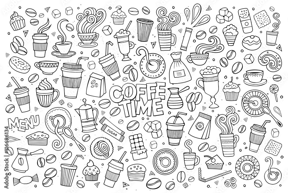 Coffee time doodles hand drawn vector symbols Coffee time doodles hand drawn vector symbols