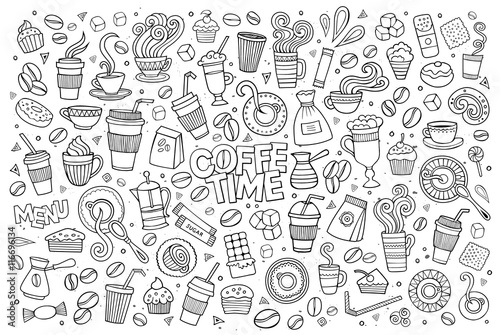 Coffee time doodles hand drawn vector symbols 
