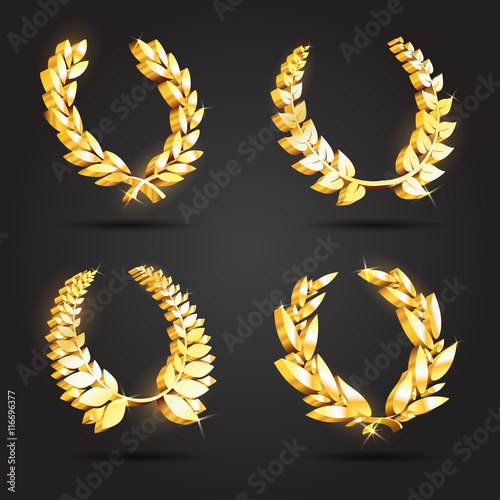 Set of gold award laurel wreaths