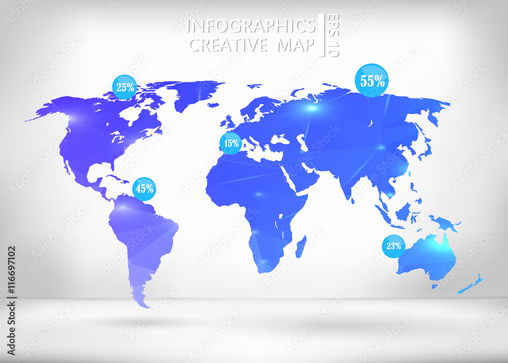 Abstract creative concept vector map of the world for Web and Mobile Applications isolated on background. Vector illustration, creative template design, Business software and social media, origami.