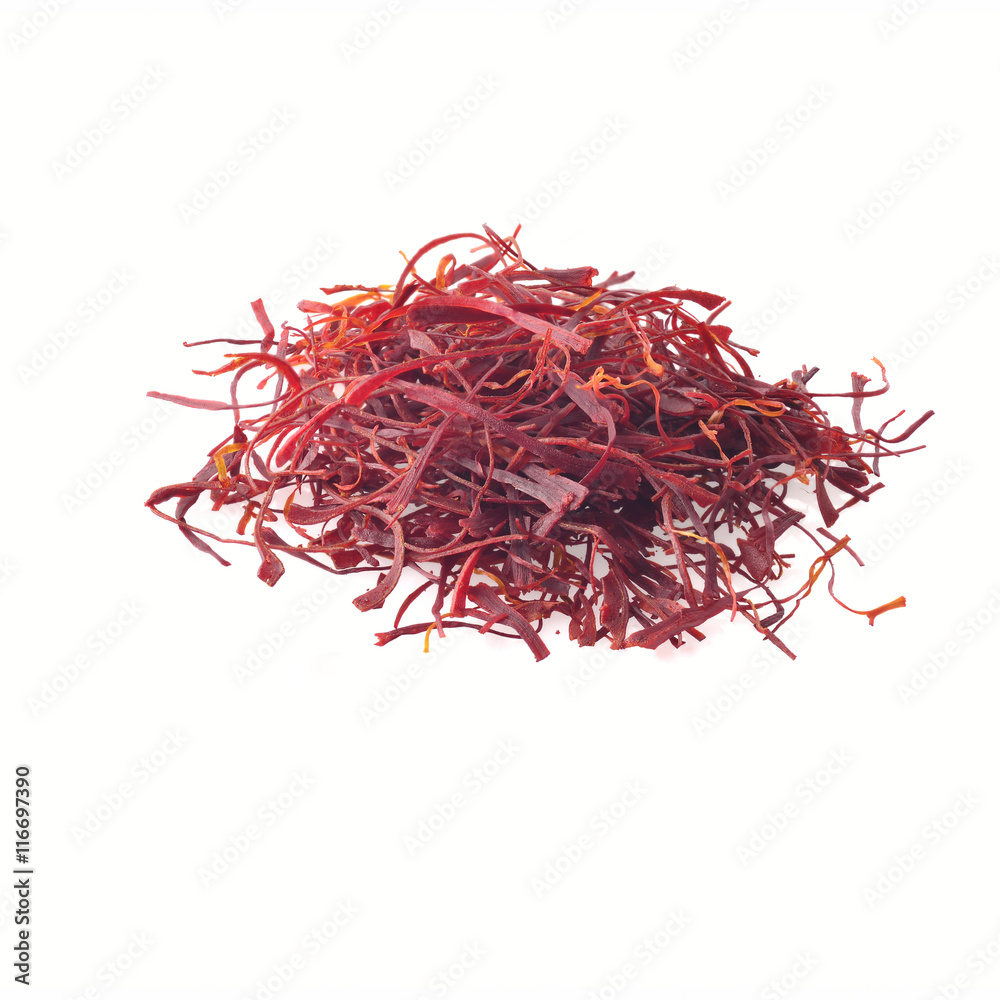 Naklejka premium Heap of Saffron on White Background
