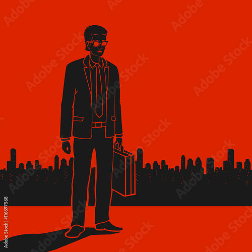 Businessman with a suitcase in Crisis Vector Illustration